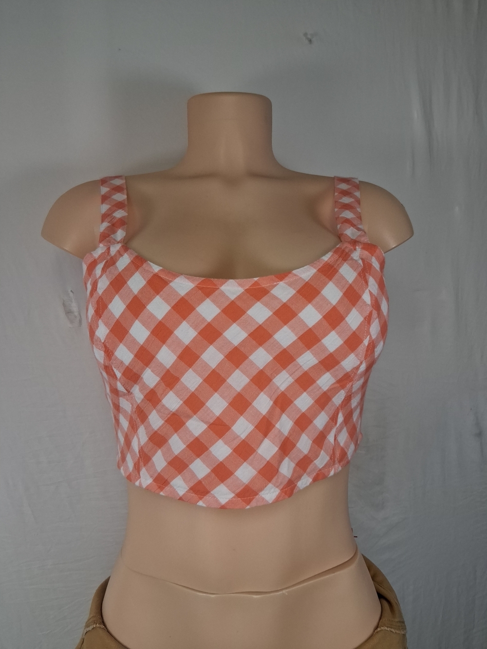 aerie Orange & White Gingham Crop Tank Size M